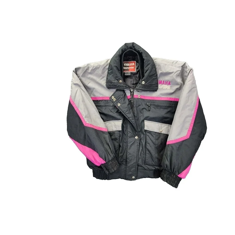 Yamaha Jacket Womens LT Black Pink Sportswear Vintage Snowmobile Quilted Padded